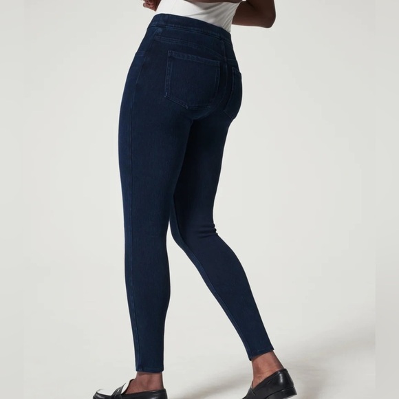 SPANX Jean-Ish Ankle Leggings Dark Blue Size Medium Shapewear Highrise Pockets - Picture 2 of 15